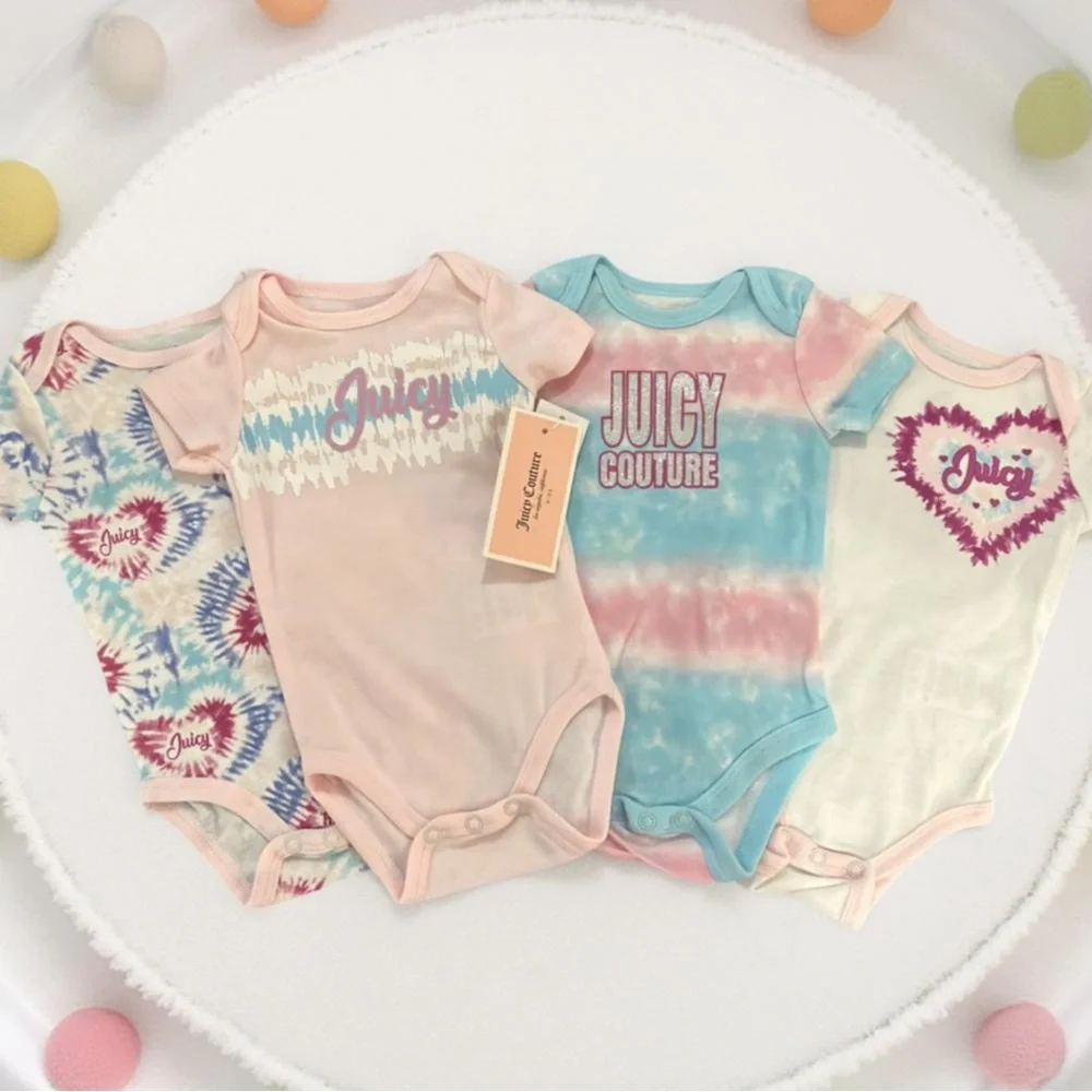 NWT, Juicy Couture Kids, 4-Piece Onesies Set: 0-3M - Picture 2 of 8